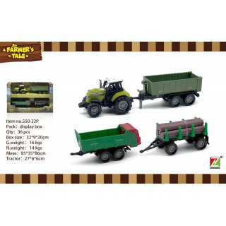 Traktor 1:48 se světly a zvukovou funkcí + přívěsy