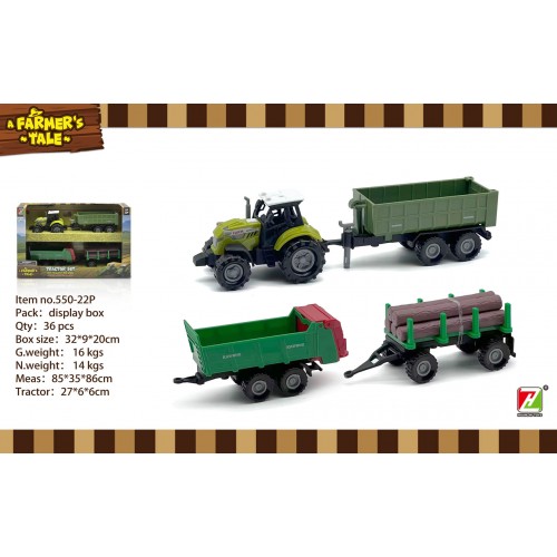 Traktor 1:48 se světly a zvukovou funkcí + přívěsy