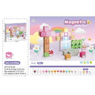 Sada magnetických kostek, magnetické bloky 48 ks + světlo