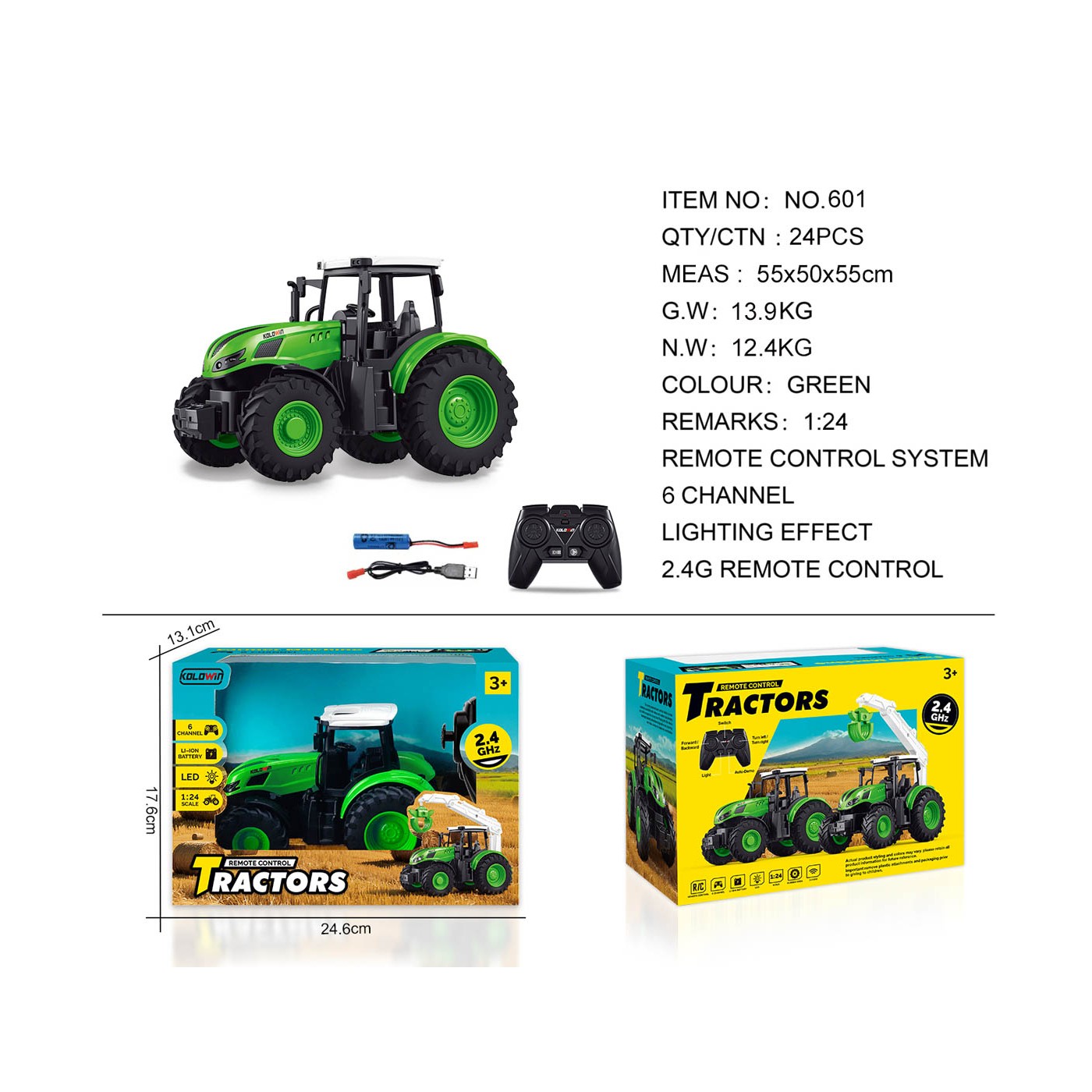 Zelený traktor 1:24 s dálkovým ovládáním