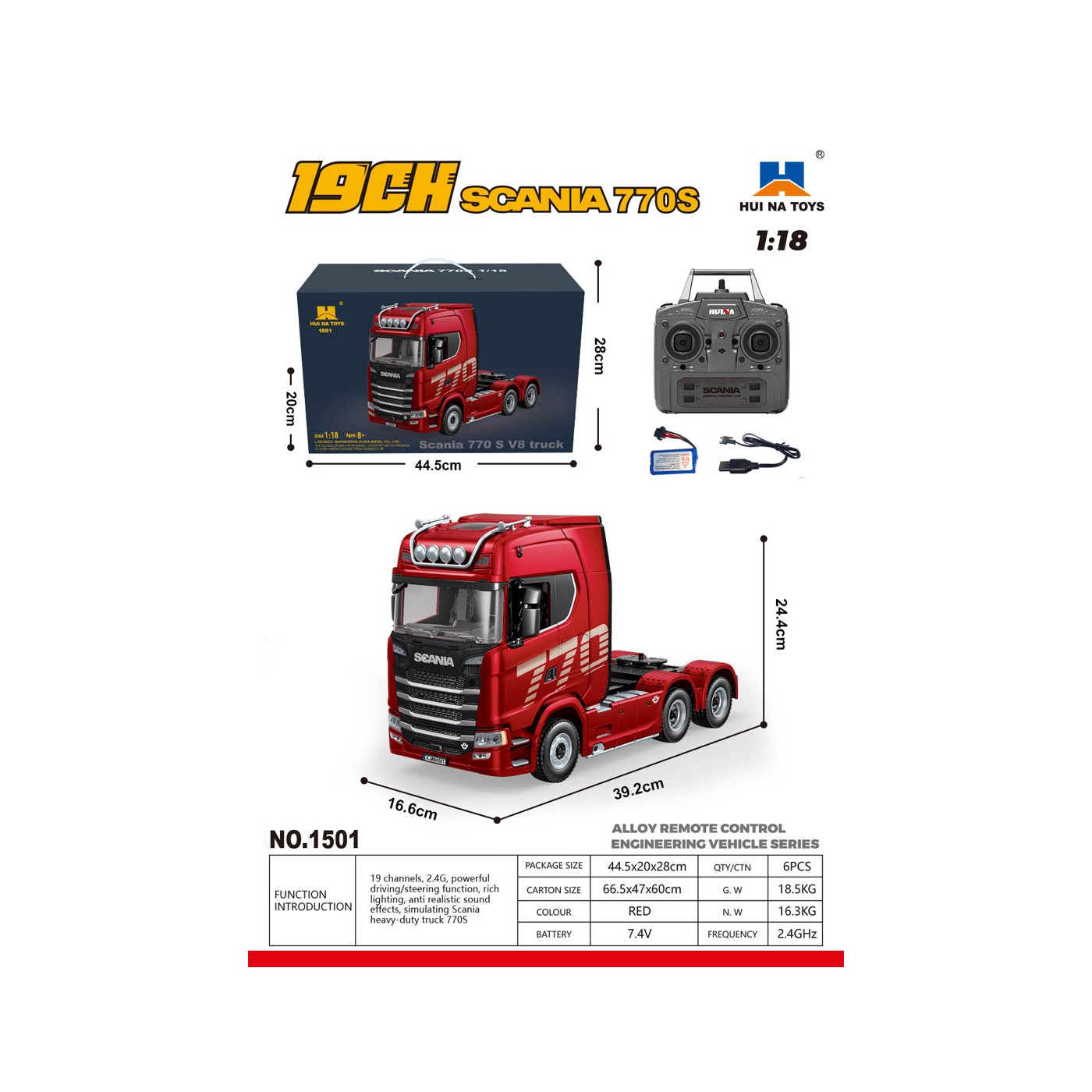 SCANIA 770S R/C truck 1:18 Červený