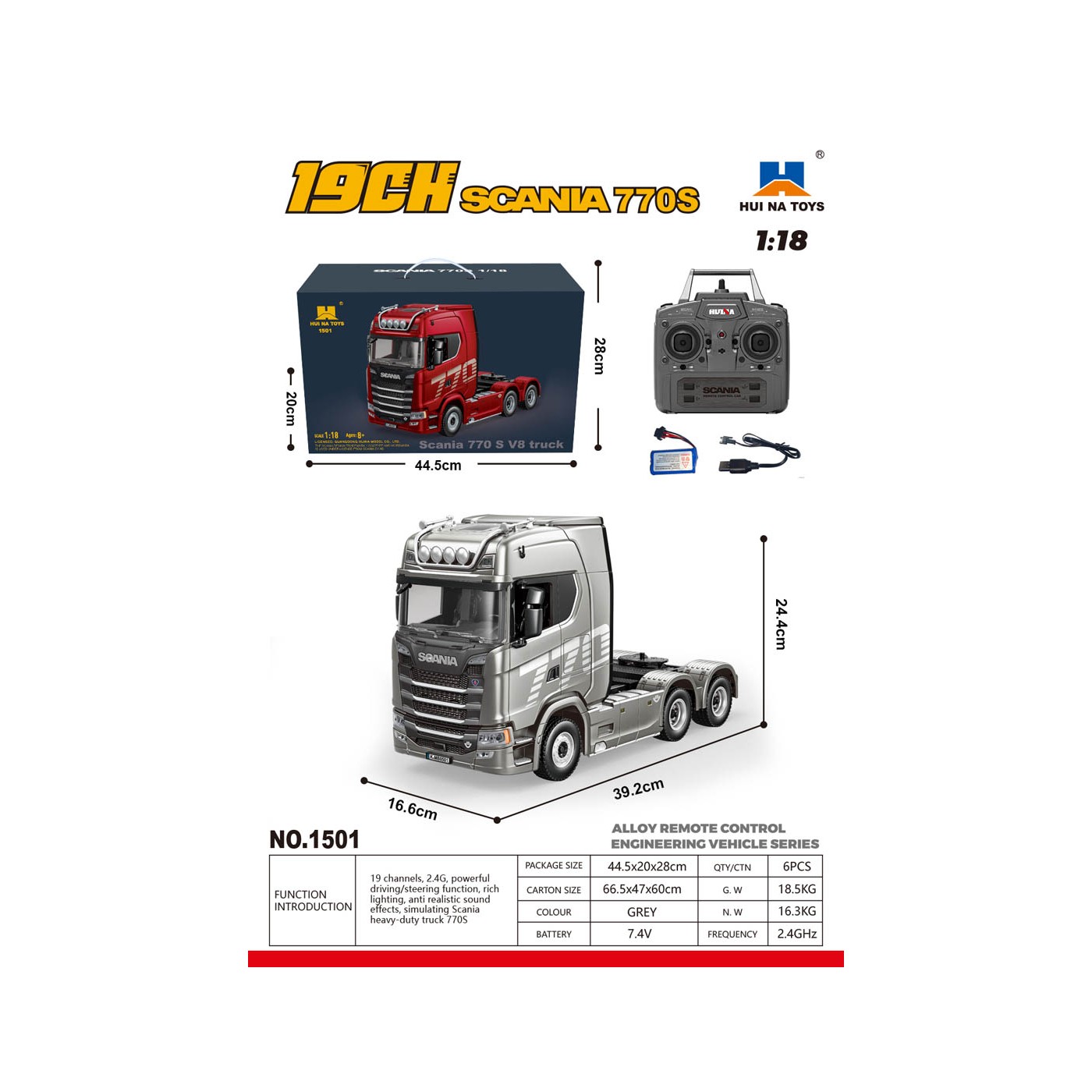 SCANIA 770S R/C truck 1:18 šedá