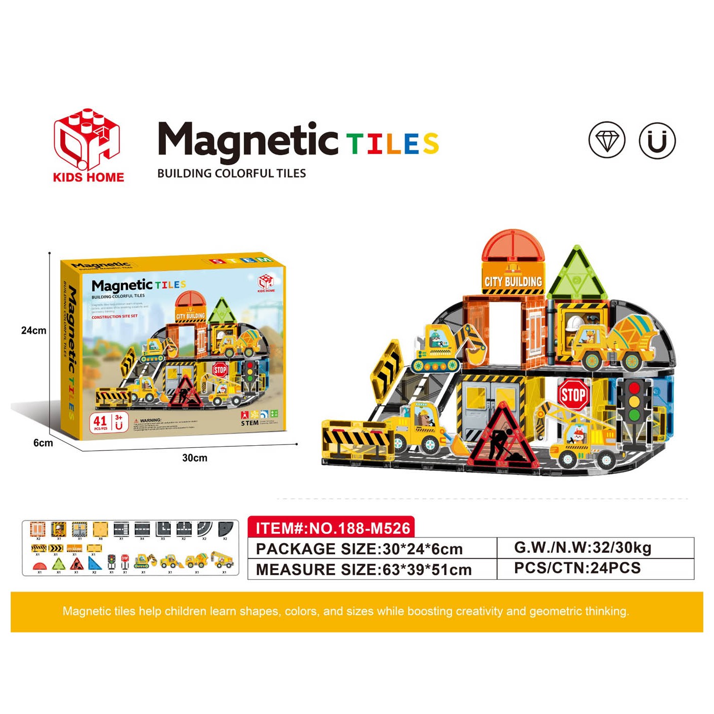 Sada magnetických kostek pro staveniště 41el.