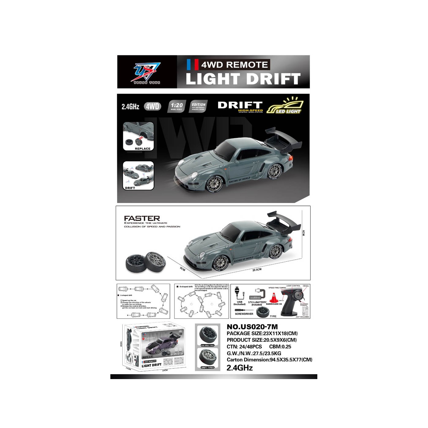 R/C Drift Car 1:20 se světly Funkce zelená