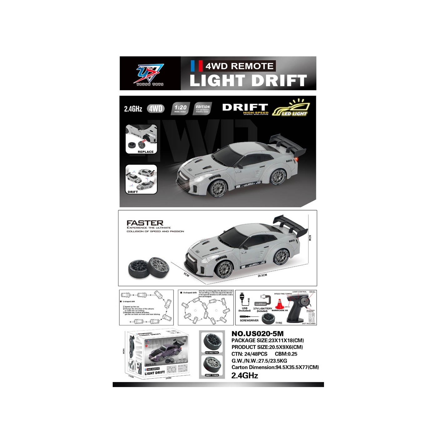 copy of R/C Drift Car 1:20 se světly Funkce zelená