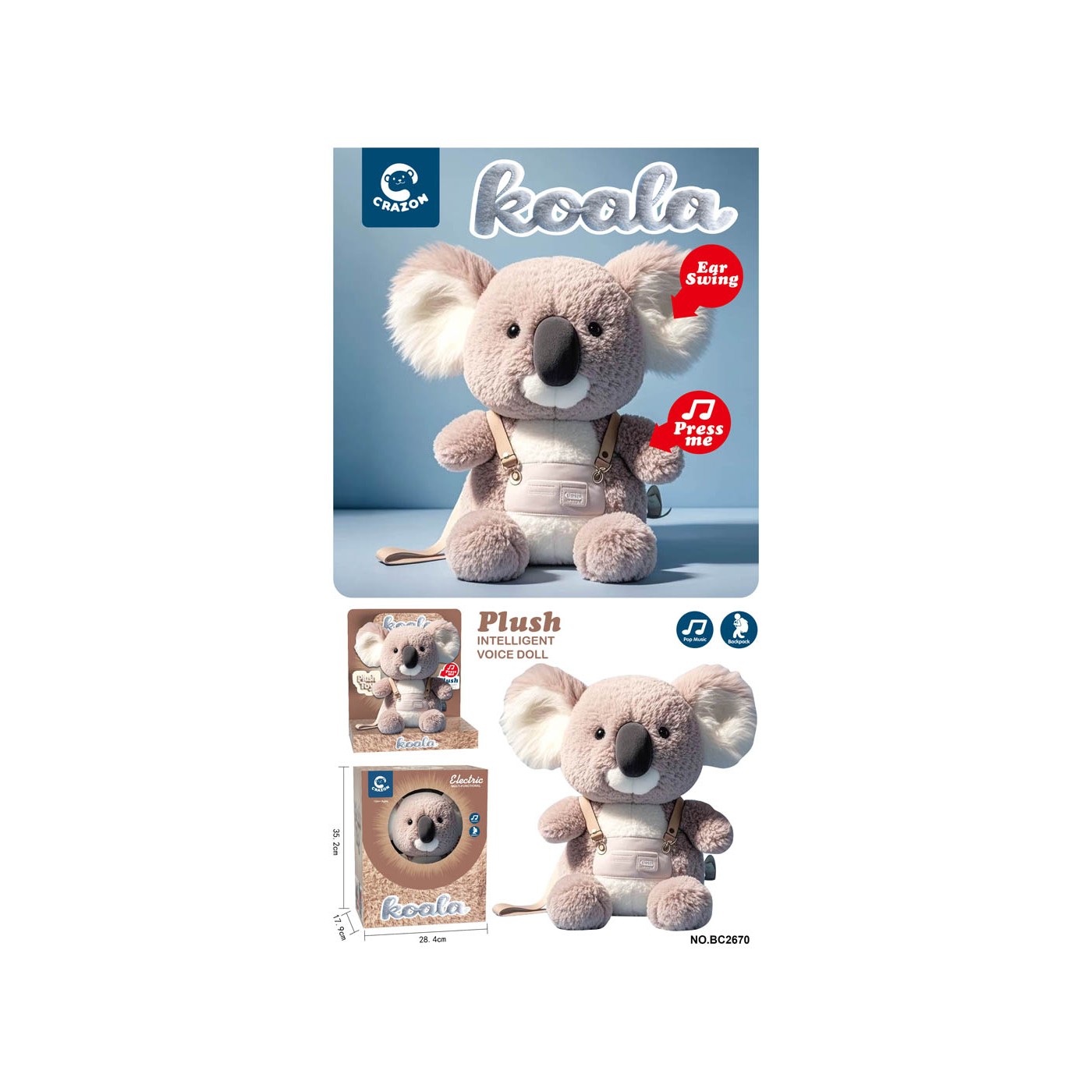 Interaktivní koala se světelnou a zvukovou funkcí
