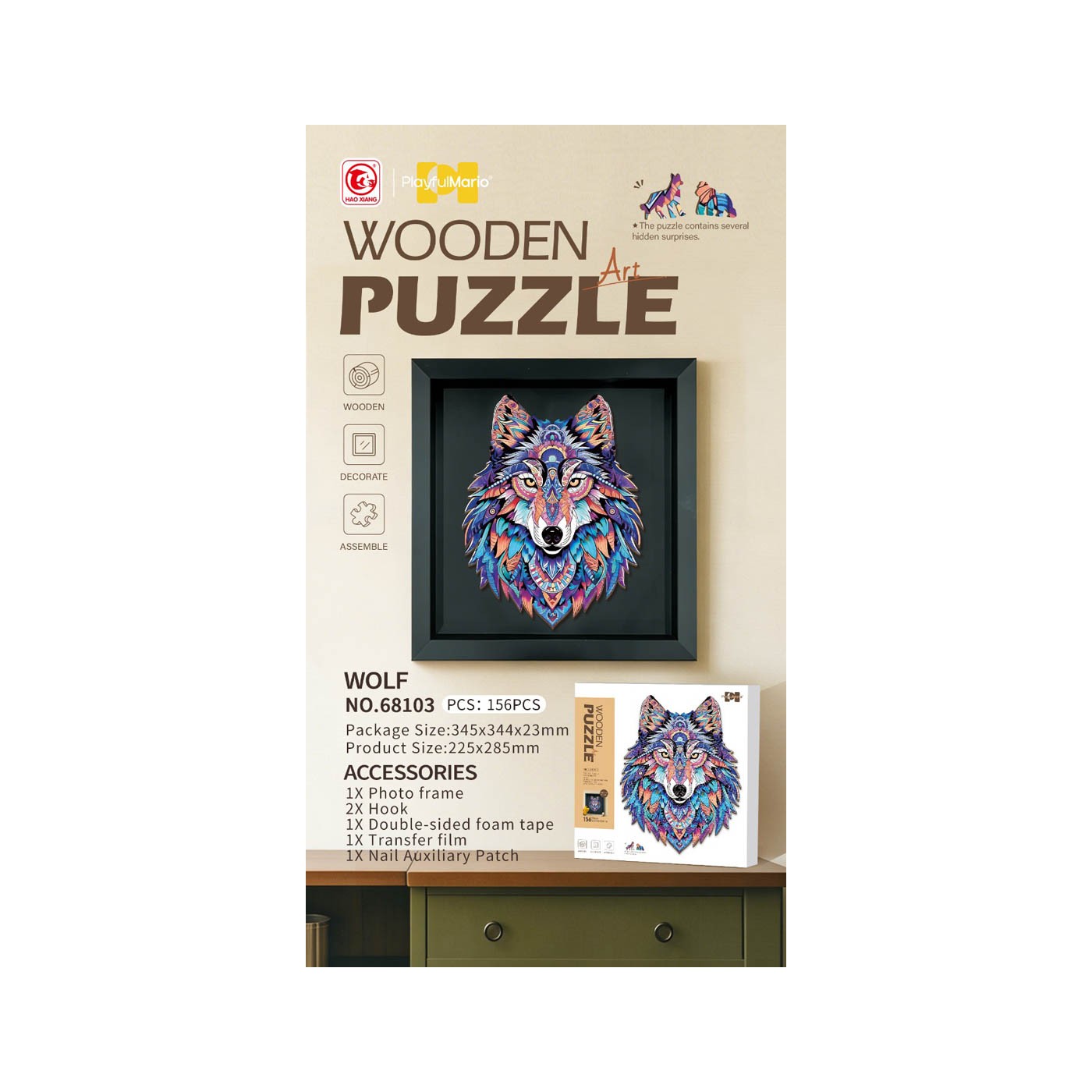 Sada dřevěných skládaček 156el. Wolf