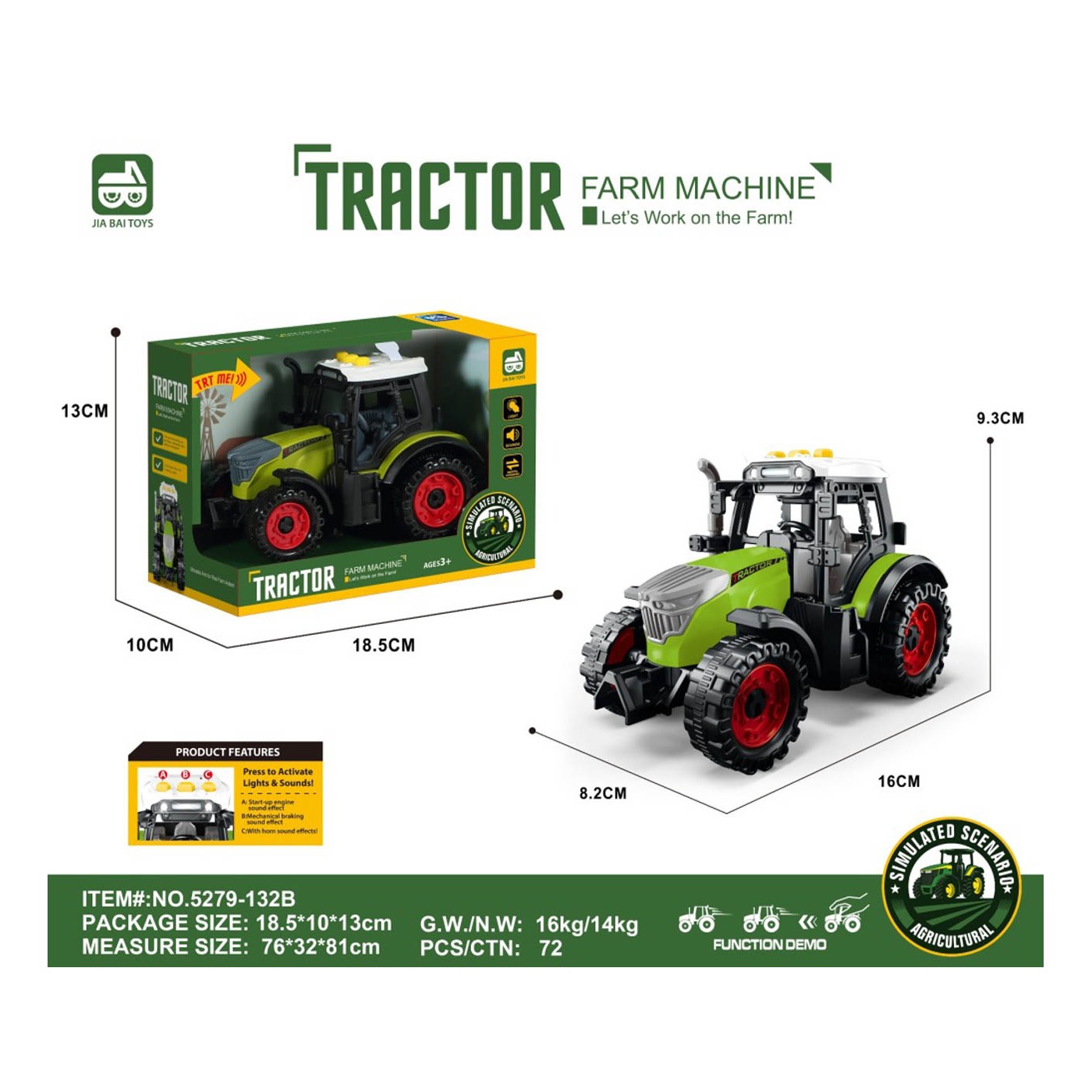 Traktor se světelnou a zvukovou funkcí Jasně zelená