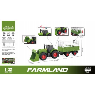 Zelený traktor se světly a zvukem 1:32 + zelený přívěs