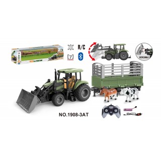 Zelený traktor s přívěsem R/C 1:20 + zvířata