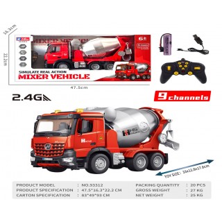 Červená R/C míchačka na beton se světelnou a zvukovou funkcí