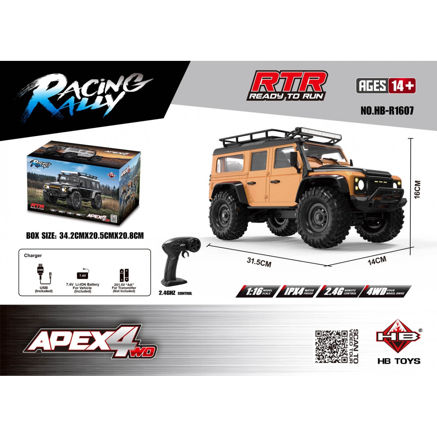 R/C terénní auto RTR APEX 4 1:16 oranžová