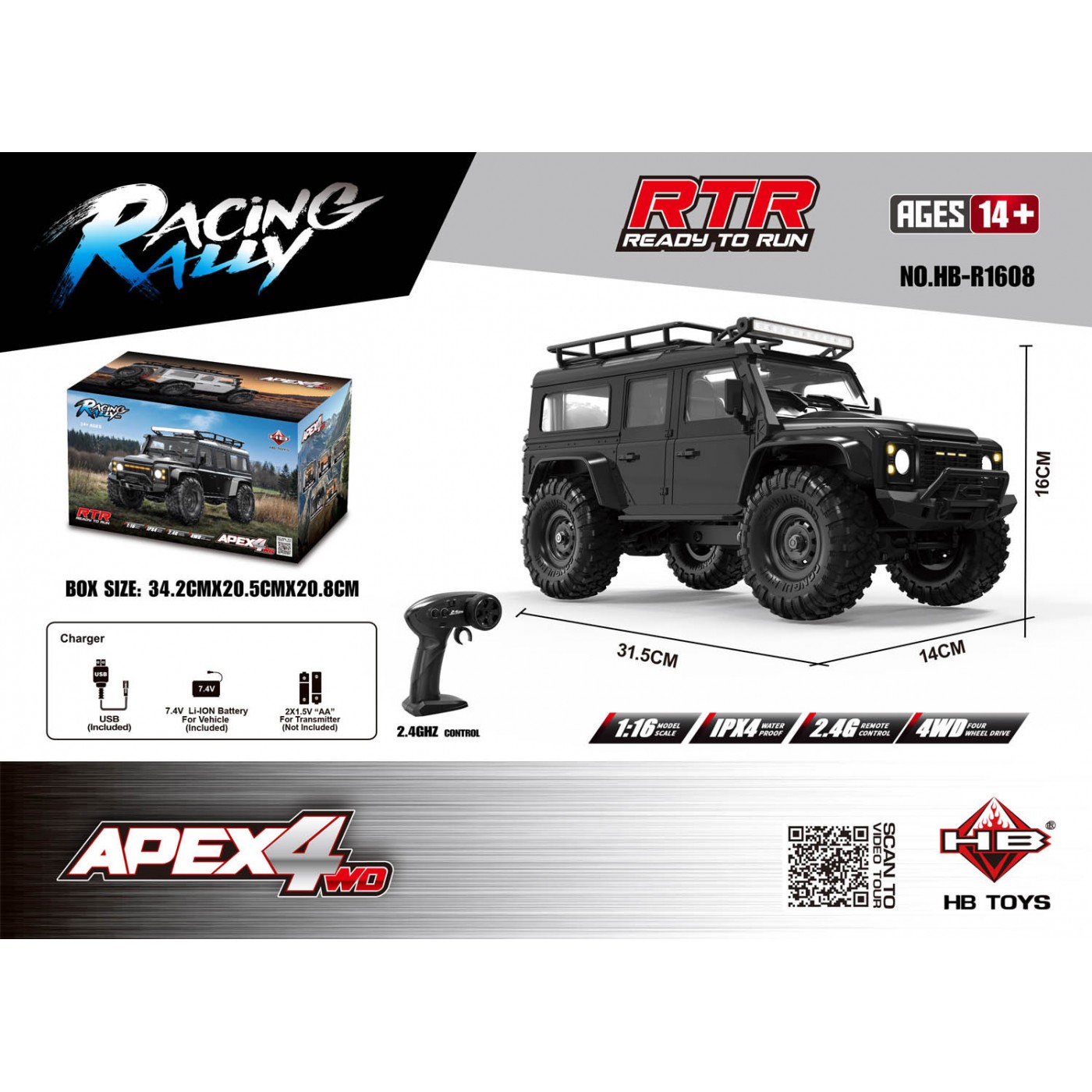 R/C terénní auto RTR APEX 4 1:16 černé