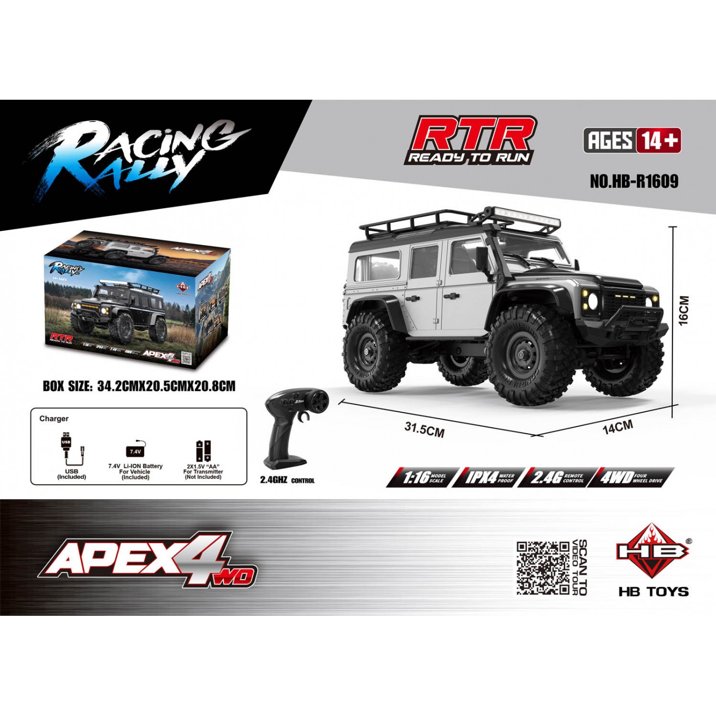 R/C terénní auto RTR APEX 4 1:16 Bílá