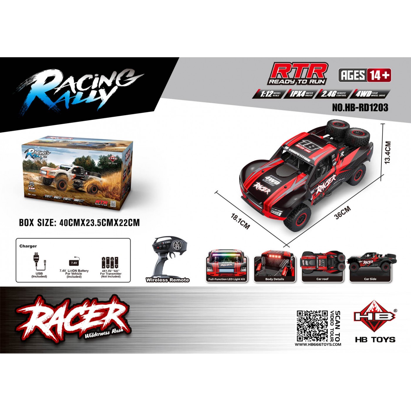 R/C terénní auto RACE 18 1:12 černá a červená