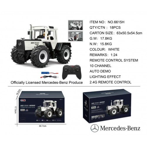 Traktor bílý 1:24 s dálkovým ovládáním Mercedes Benz