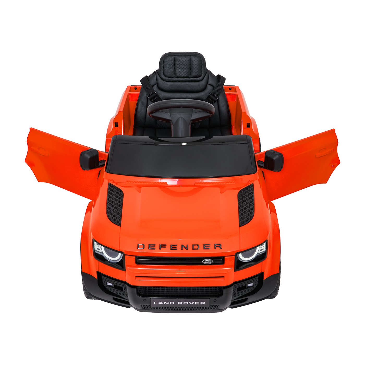 Oranžové vozidlo Land Rover Defender