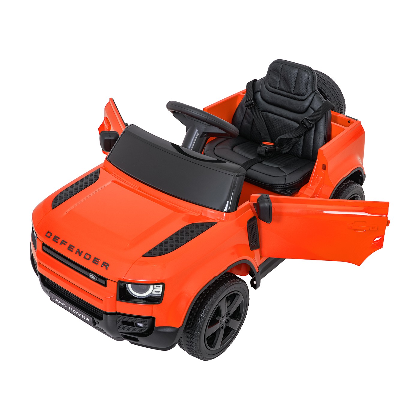 Oranžové vozidlo Land Rover Defender