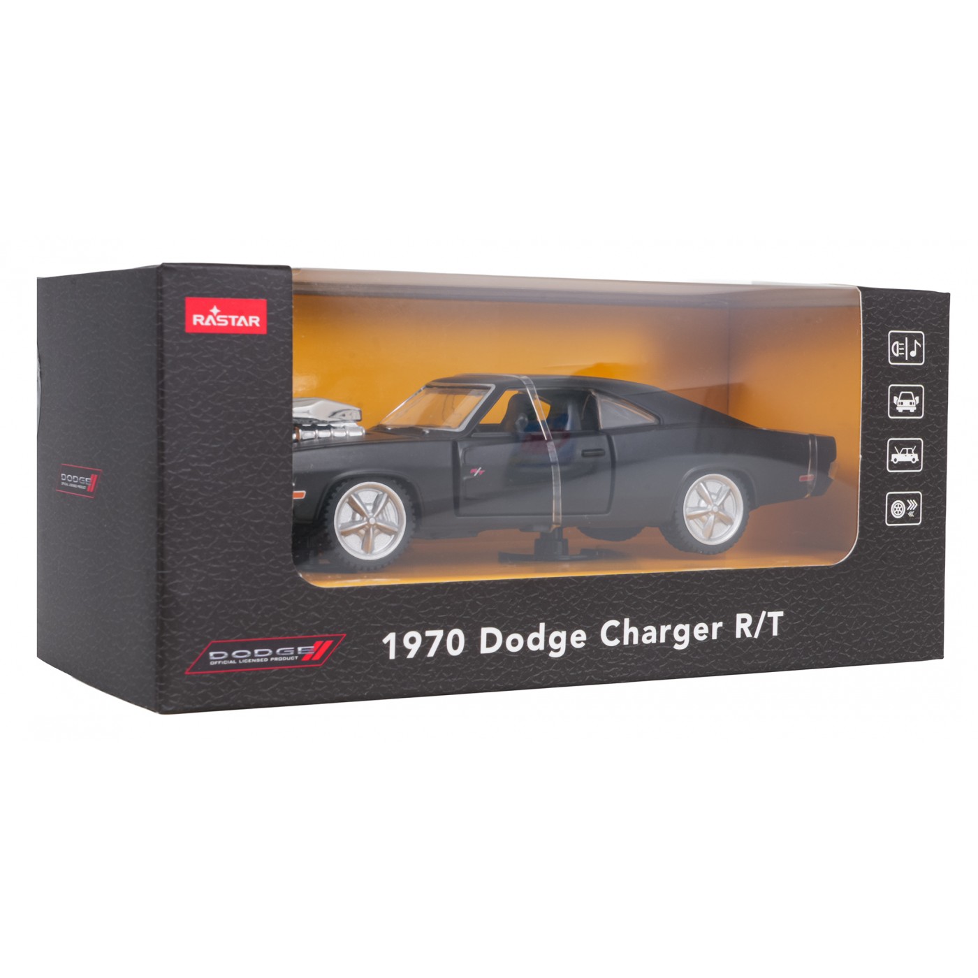 Kovové auto 1:36 1970 Dodge Charger R/T Černé RASTAR
