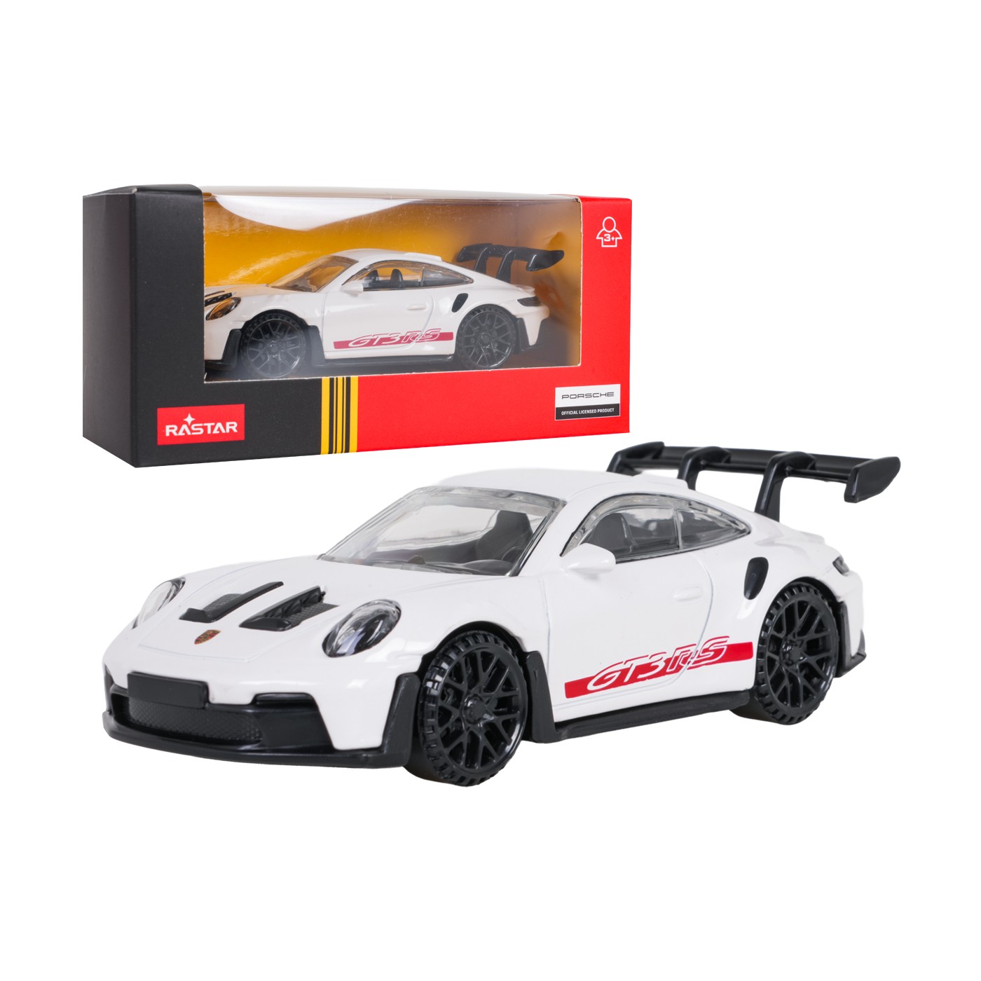Kovové auto 1:43 Porsche 911 GT3 RS bílé barvy RASTAR