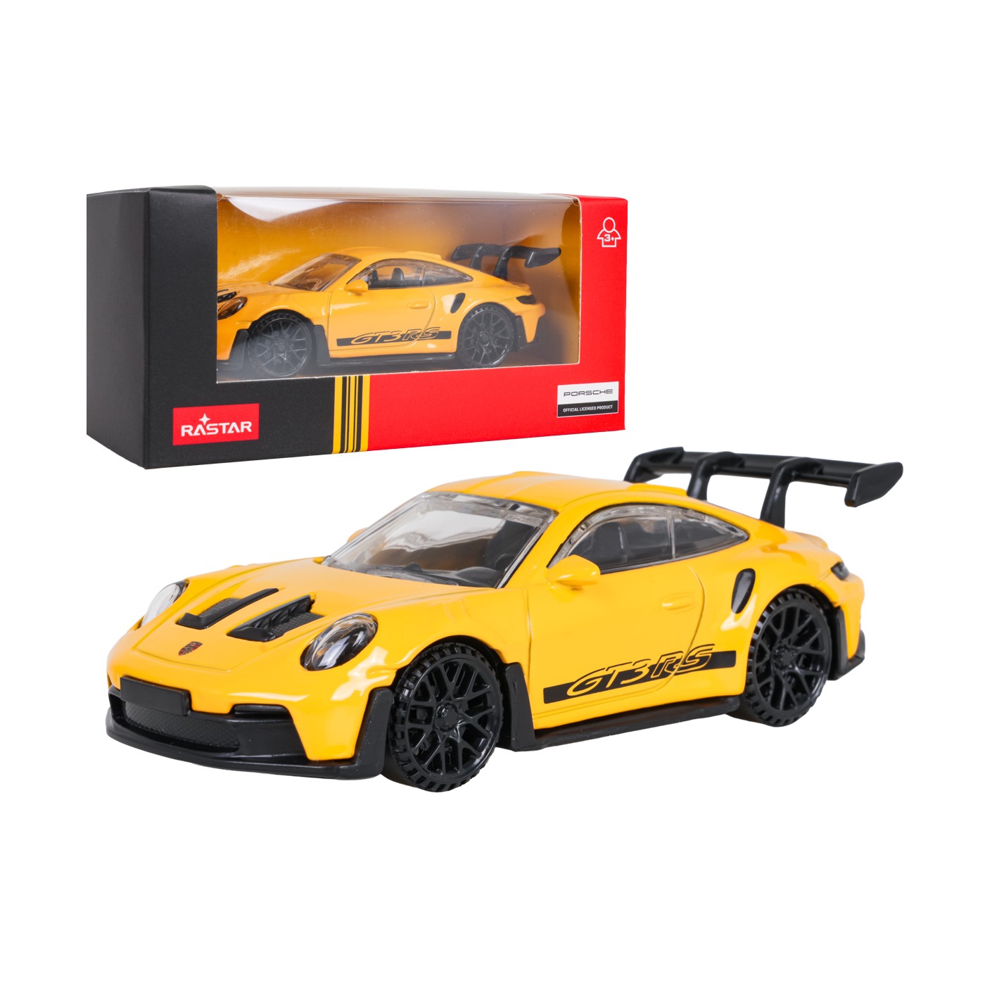 Kovové auto 1:43 Porsche 911 GT3 RS žluté RASTAR