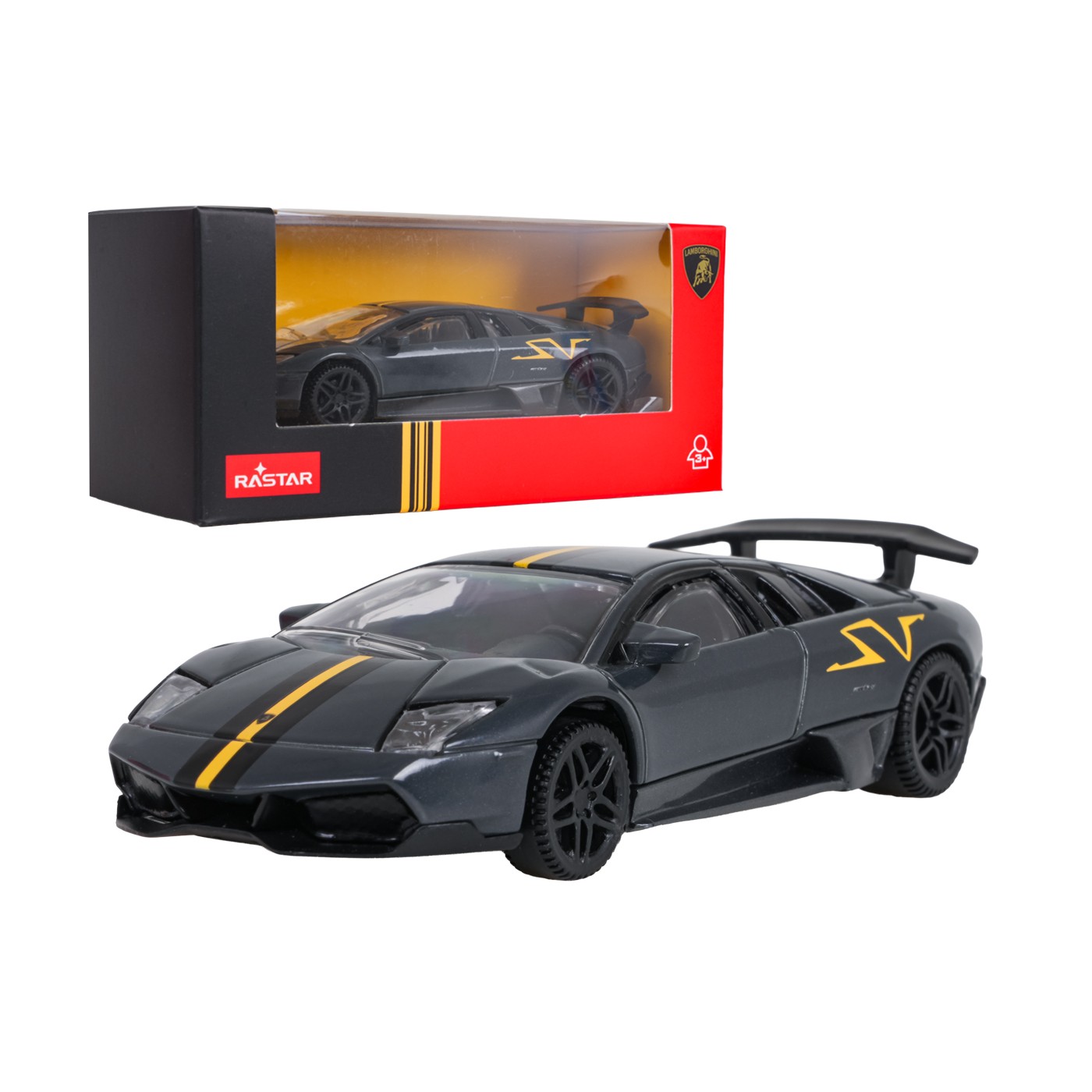 Kovové auto 1:43 Murcielago LP 670-4 SV Superveloce šedé RASTAR