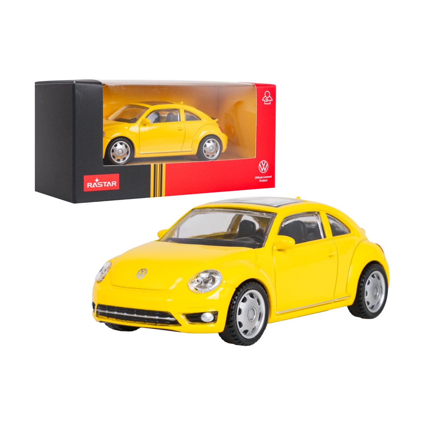 Kovové auto 1:43 Volkswagen Beetle žlutý RASTAR