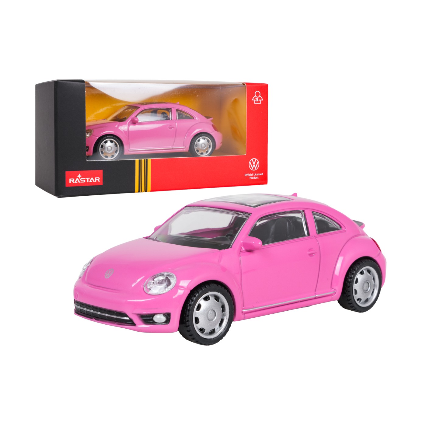 Kovové auto 1:43 Volkswagen Beetle růžová RASTAR