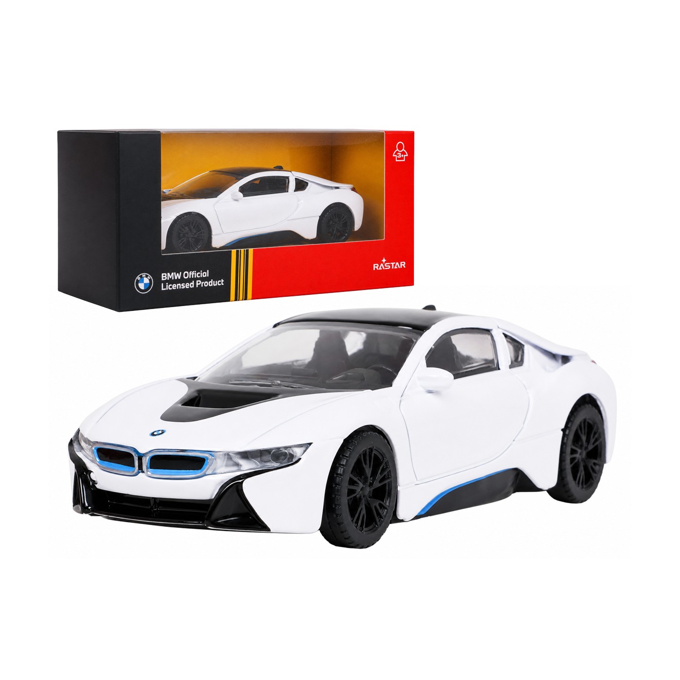Kovové auto 1:43 BMW i8 bílé barvy RASTAR