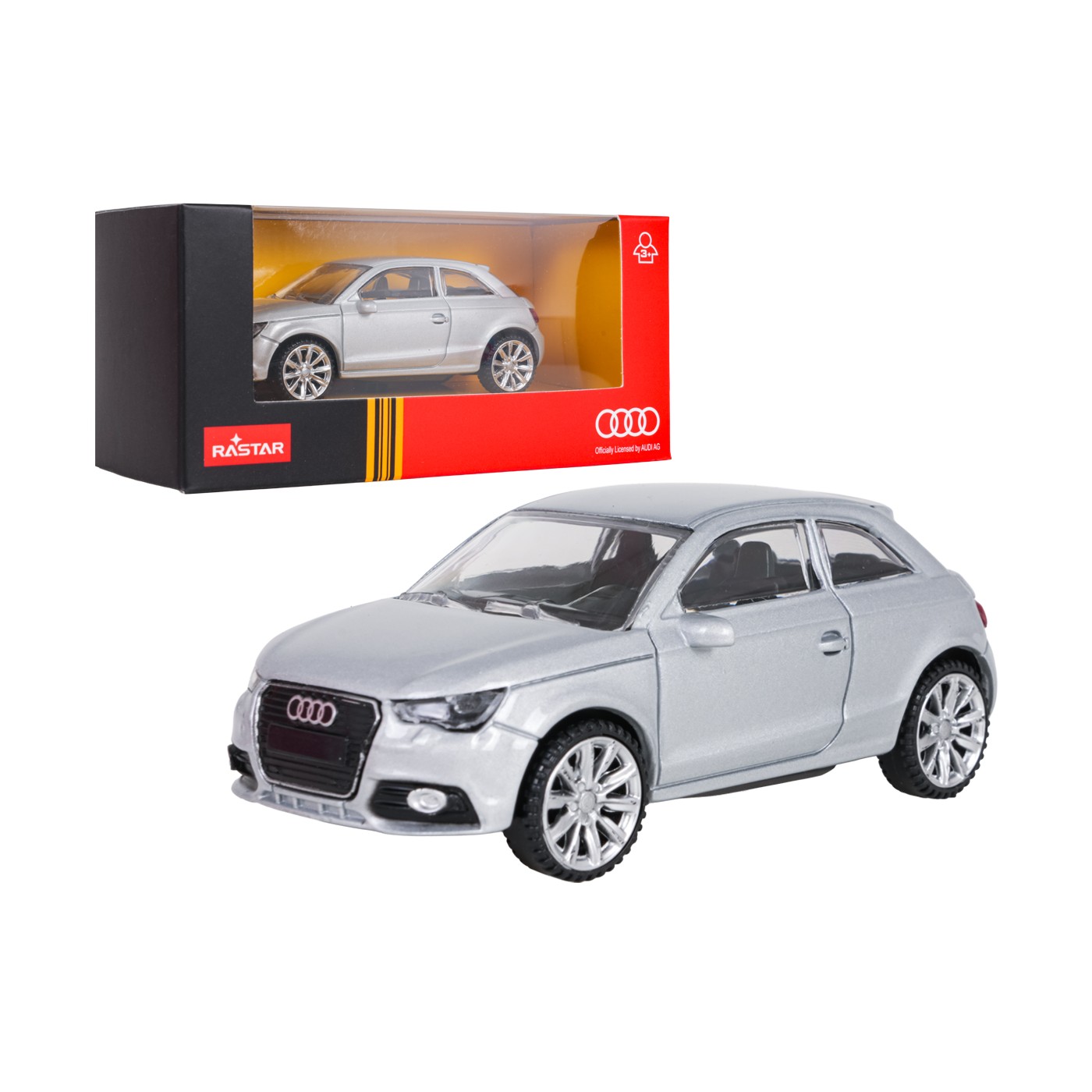 Kovové auto 1:43 Audi A1 stříbrné barvy RASTAR