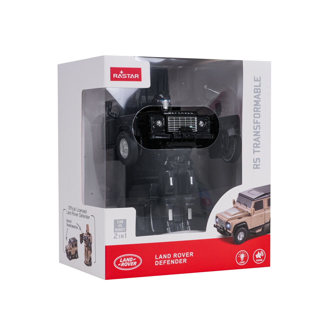 Kovové auto/robot 2v1 1:32 Land Rover Defender Černý RASTAR