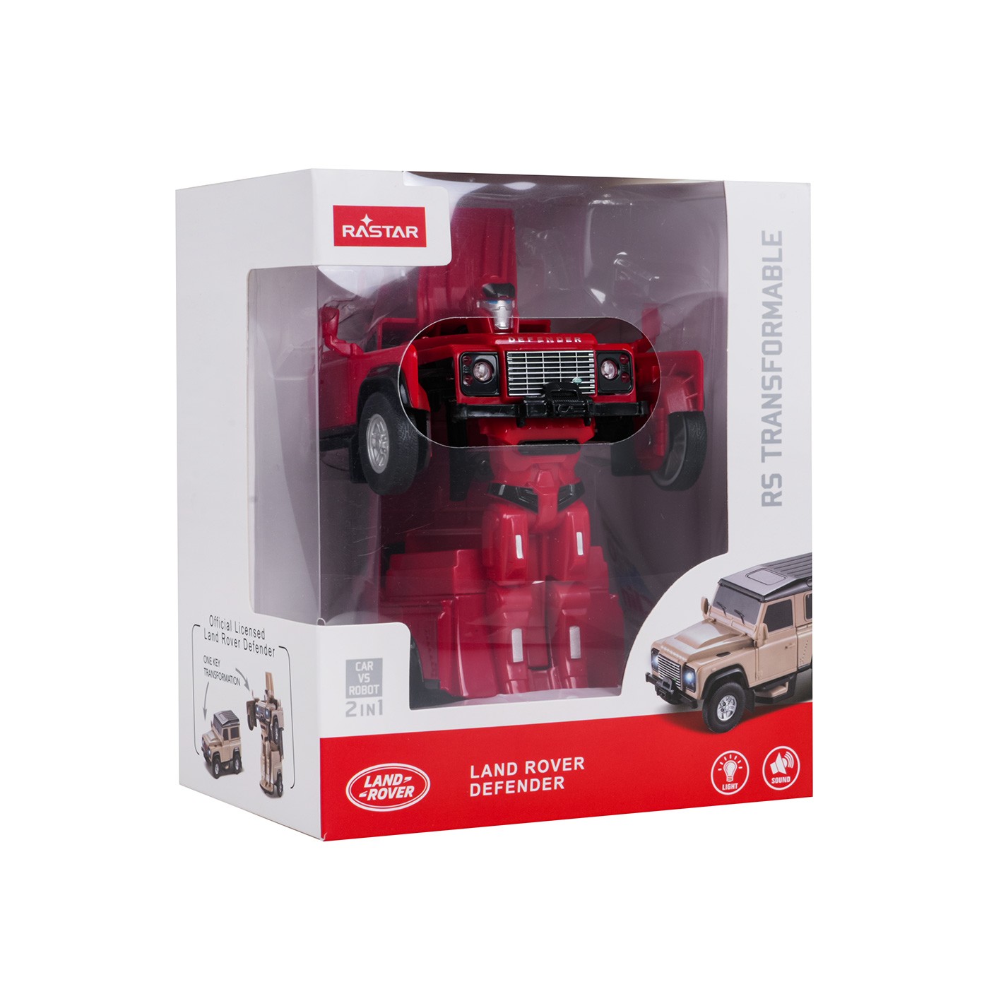 Autíčko/robot 2 v 1 v měřítku 1:32 Land Rover Defender červený RASTAR