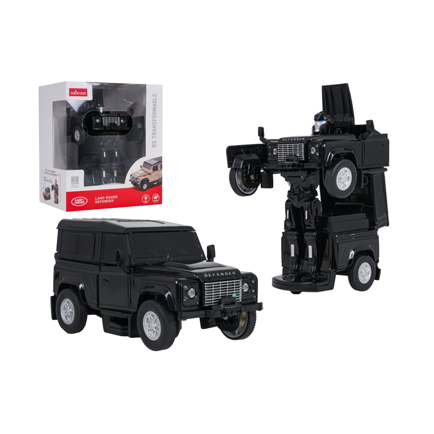 Kovové auto/robot 2v1 1:32 Land Rover Defender Černý RASTAR