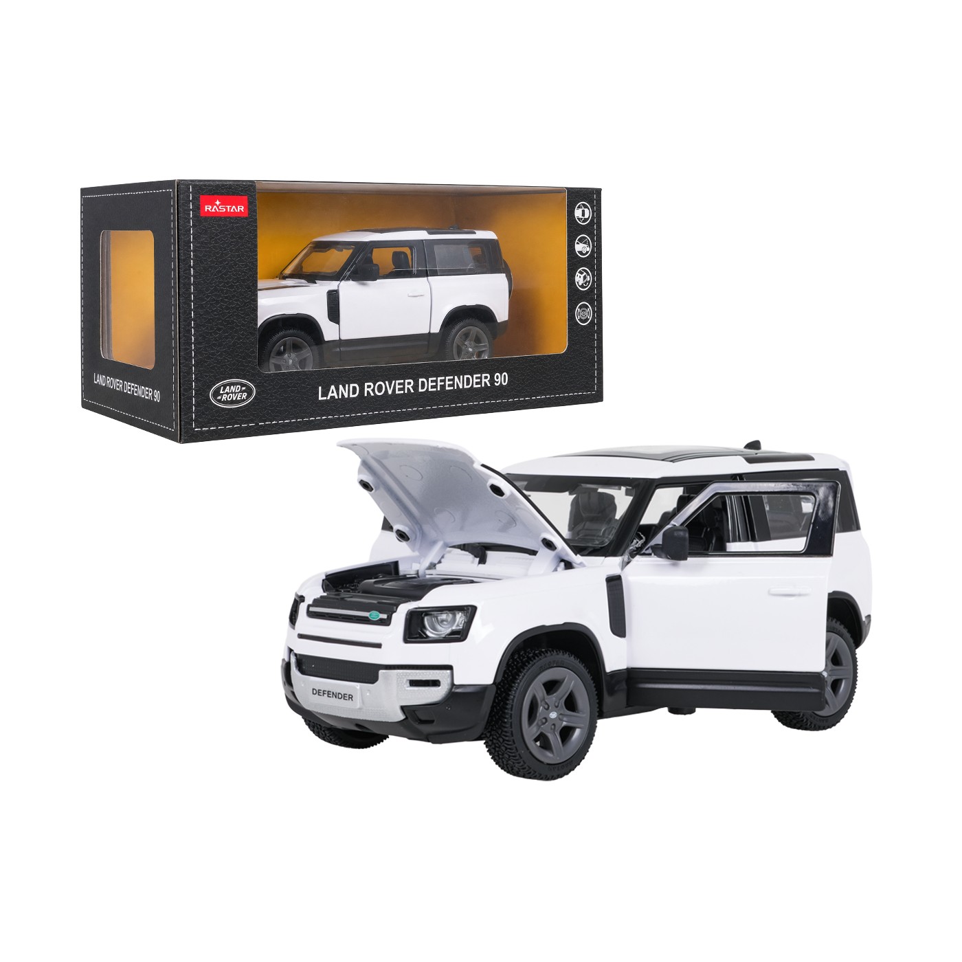 Kovové auto 1:24 Land Rover Defender 90 bílý RASTAR