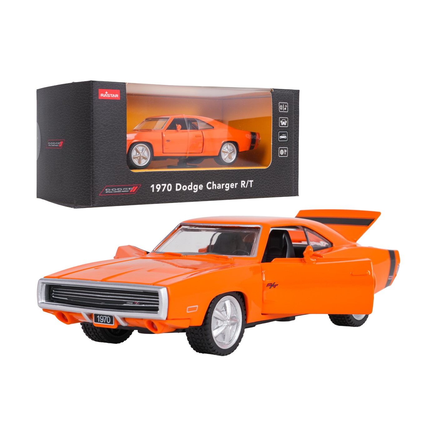 Kovové auto 1:36 1970 Dodge Charger R/T oranžové RASTAR