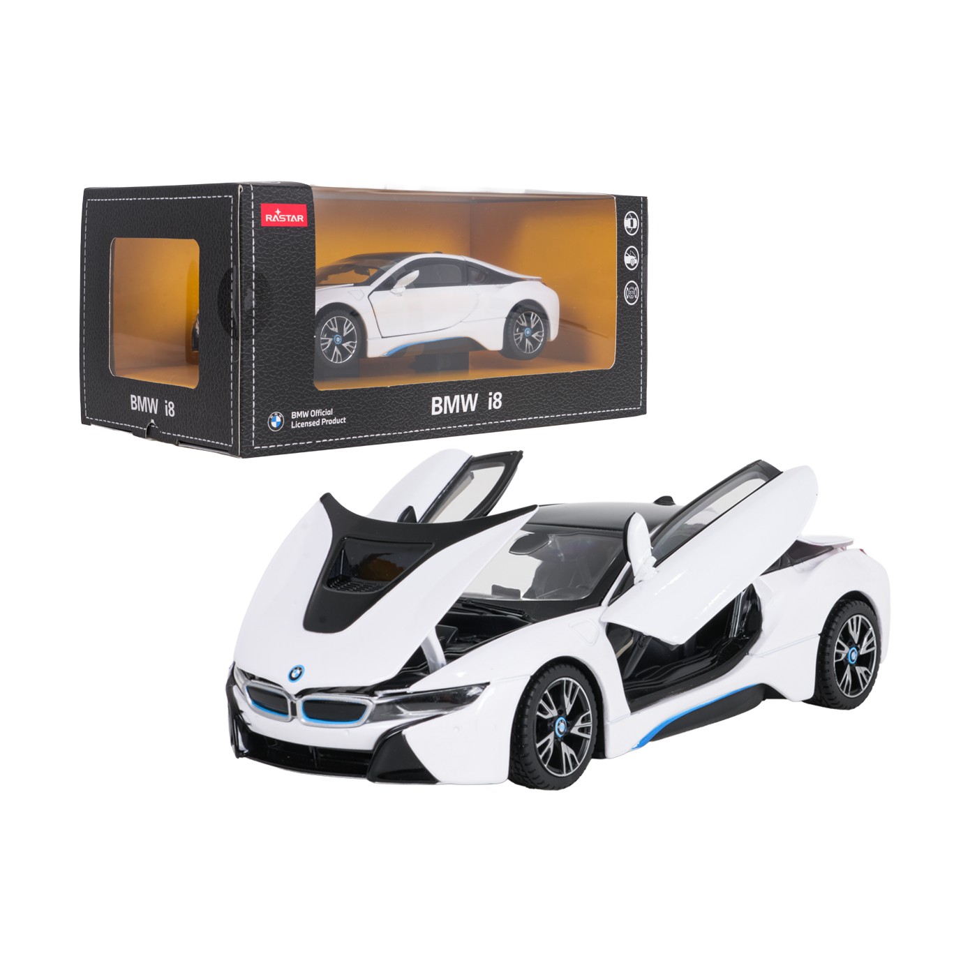 Kovové auto 1:24 BMW i8 bílé barvy RASTAR