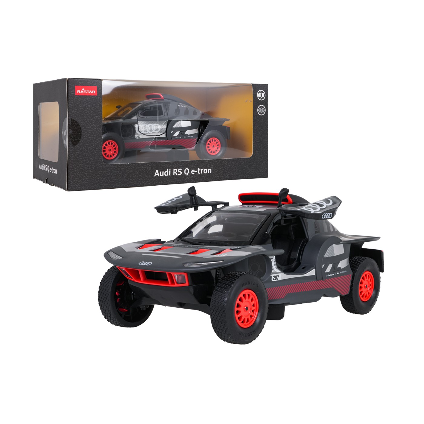 Kovové auto 1:24 AUDI RS Q e-tron šedé RASTAR