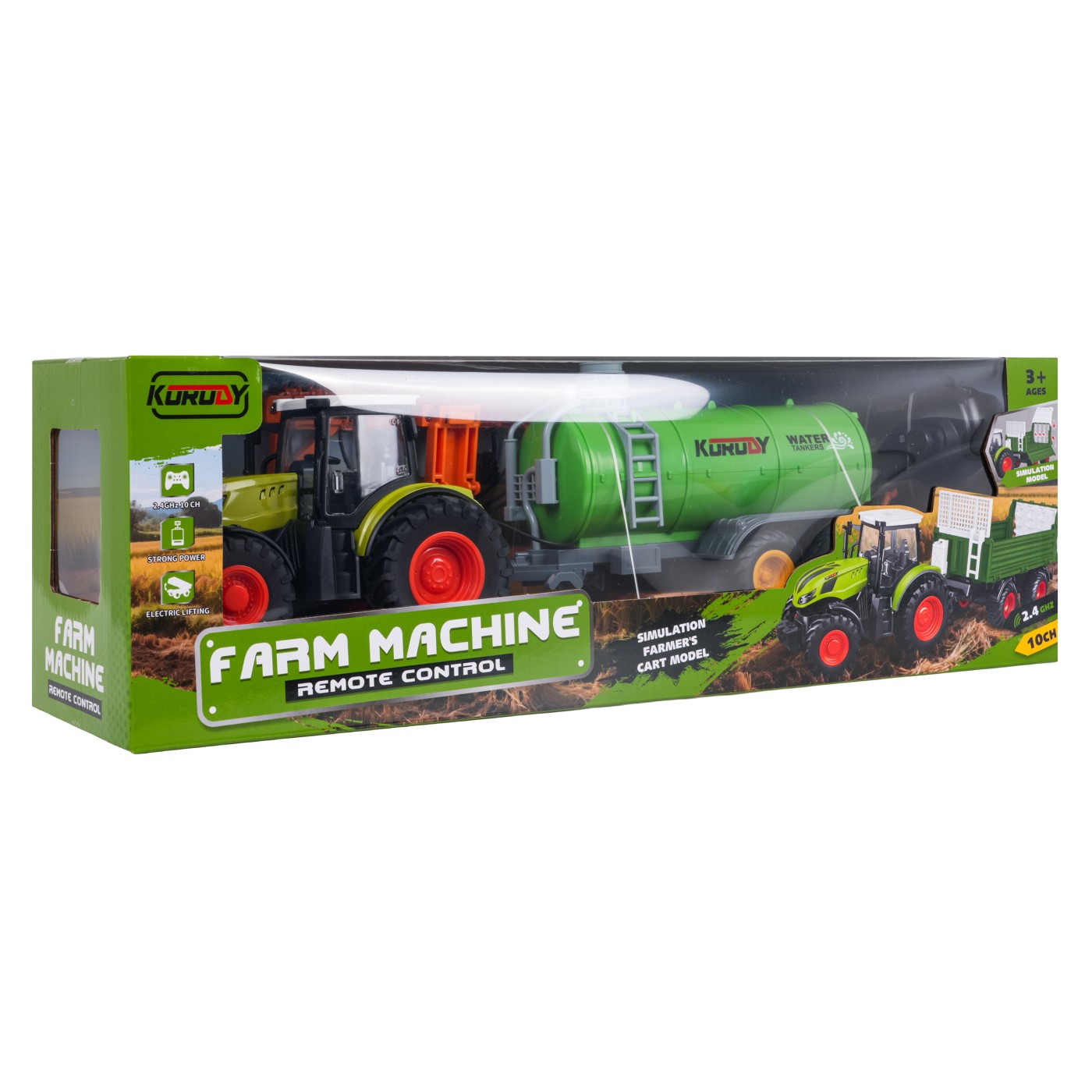 Zelený sudový traktor R/C 1:24