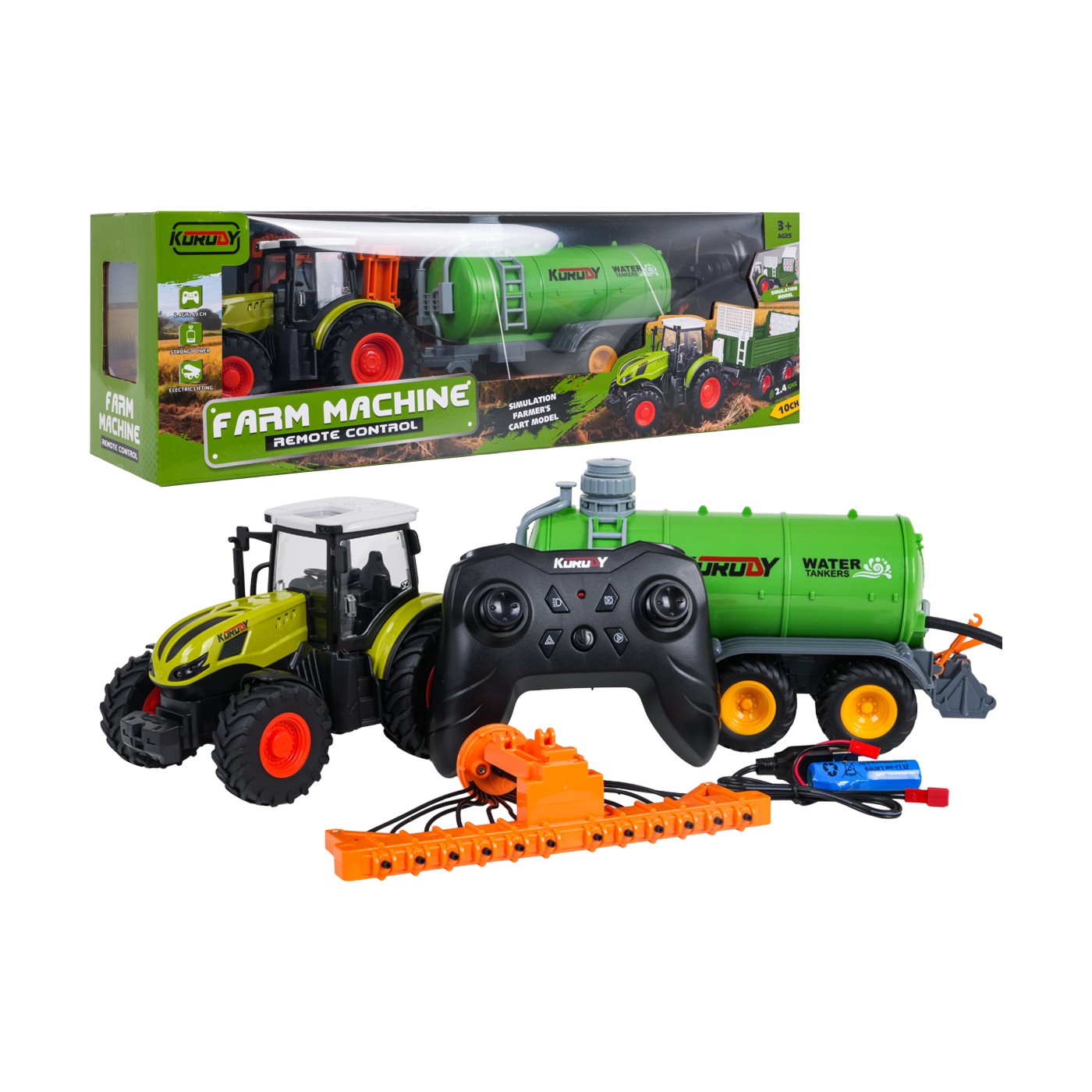 Zelený sudový traktor R/C 1:24