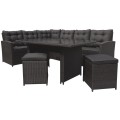 Sada zahradního nábytku 4v1 Brazen Techorattan Corner Table 2 Pouffes 15 polštářů