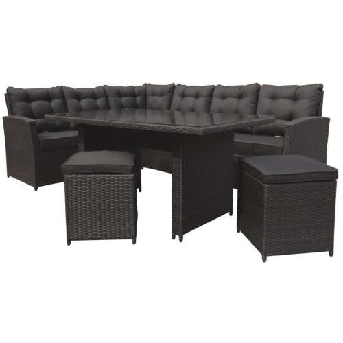 Sada zahradního nábytku 4v1 Brazen Techorattan Corner Table 2 Pouffes 15 polštářů