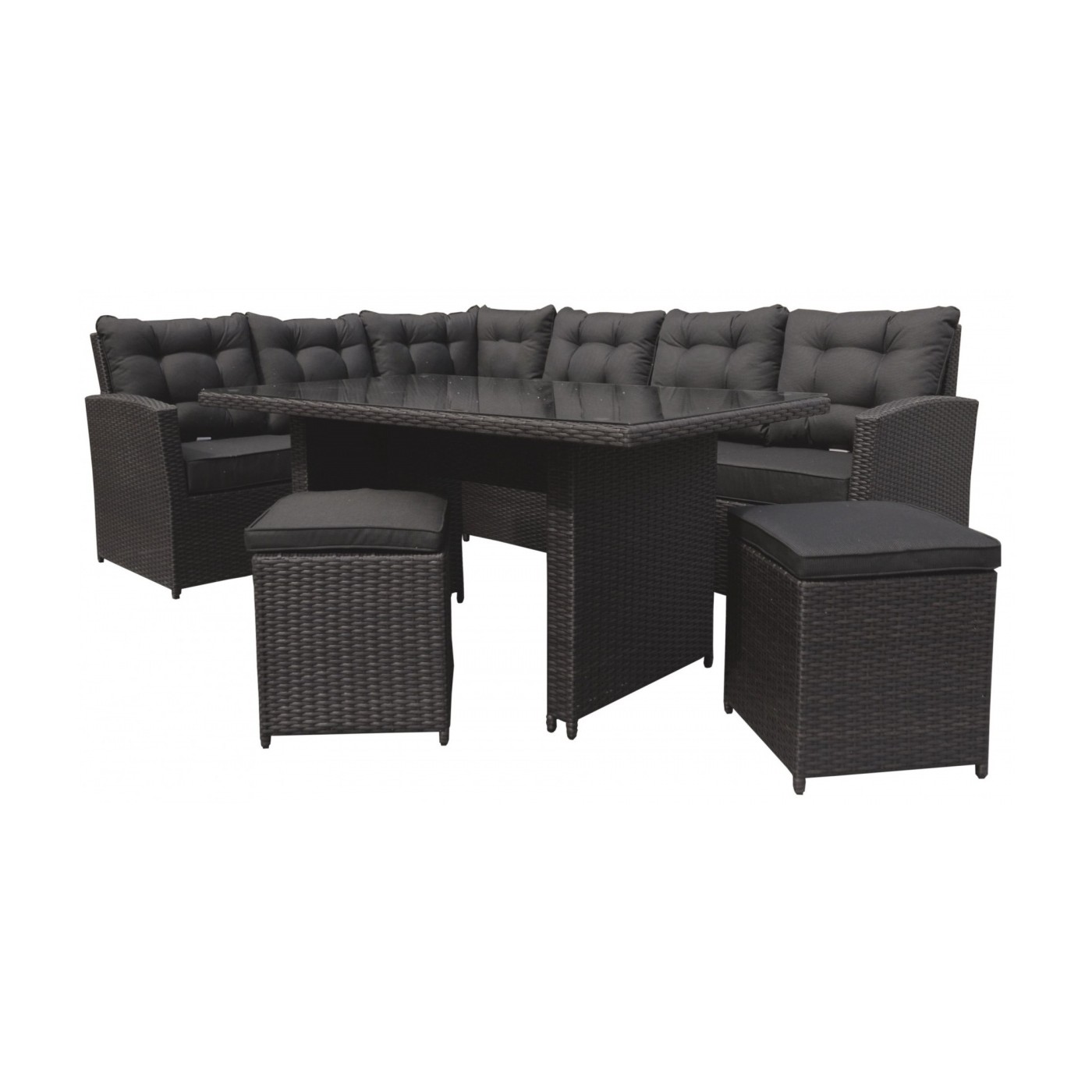 Sada zahradního nábytku 4v1 Brazen Techorattan Corner Table 2 Pouffes 15 polštářů