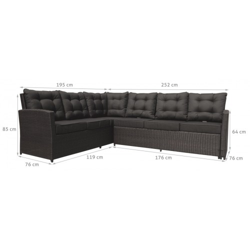 Sada zahradního nábytku 4v1 Brazen Techorattan Corner Table 2 Pouffes 15 polštářů