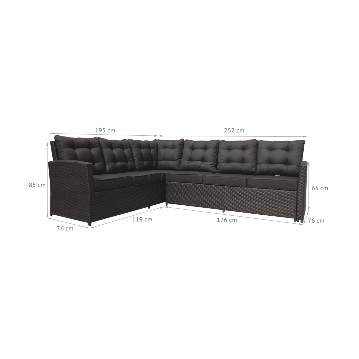 Sada zahradního nábytku 4v1 Brazen Techorattan Corner Table 2 Pouffes 15 polštářů