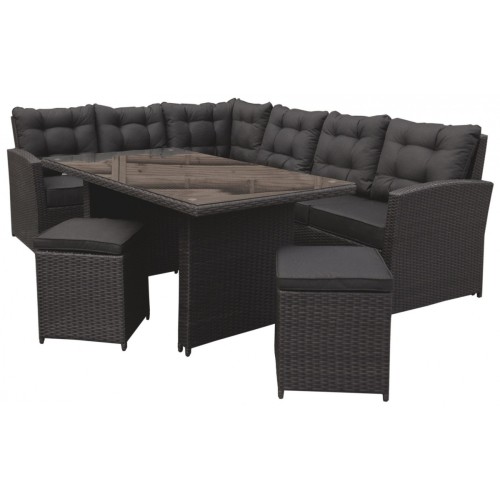 Sada zahradního nábytku 4v1 Brazen Techorattan Corner Table 2 Pouffes 15 polštářů