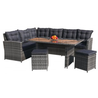Sada zahradního nábytku 4v1 Techorattan Grey Corner Table 2 Pouffes 15 polštářů