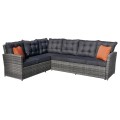Sada zahradního nábytku 4v1 Techorattan Grey Corner Table 2 Pouffes 15 polštářů