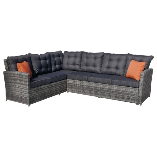 Sada zahradního nábytku 4v1 Techorattan Grey Corner Table 2 Pouffes 15 polštářů