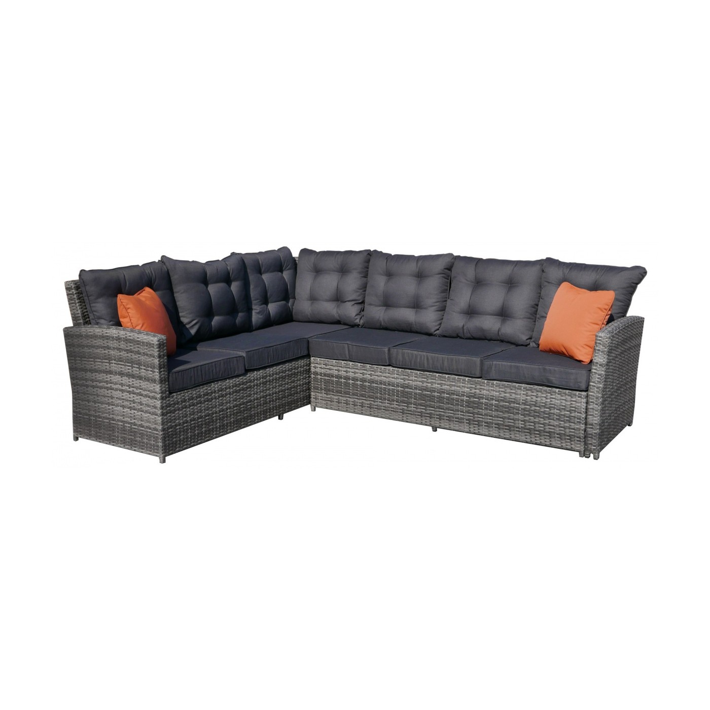 Sada zahradního nábytku 4v1 Techorattan Grey Corner Table 2 Pouffes 15 polštářů