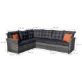 Sada zahradního nábytku 4v1 Techorattan Grey Corner Table 2 Pouffes 15 polštářů